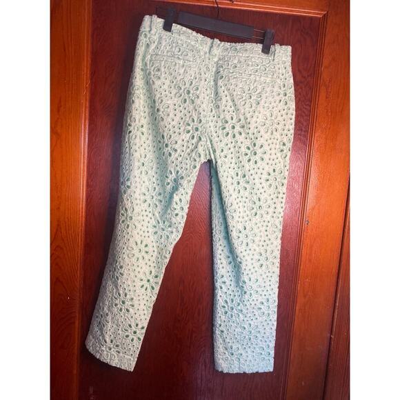 NWOT Eyelet J.Crew Mint Seersucker Pinwheel Cafe Capri Pants 2 - Picture 6 of 9